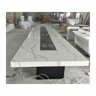 China Modern Modern Cool White Faux Acrylic Furniture Artificial Marble Stone Meeting Table Meeting Table With Electrical Outlet for sale