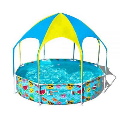 China Swimming Pool With Awning Above Metal Ground Bracket Beautiful Kids Pool With Awning Shelter for sale