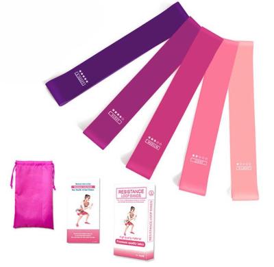 China 100% Natural Latex Custom Logo Home Exercise Sport Professional Strength Shaping Pink Latex Band Set 5 Pcs for sale