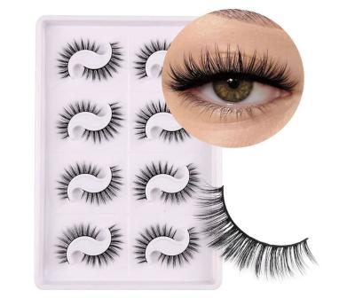 China soft & sustainable & easy to apply Mink Eyelashes Reusable Short Fluffy False Lashes 8 Pairs 18mm Pack Wispy Curled Faux Hair for sale