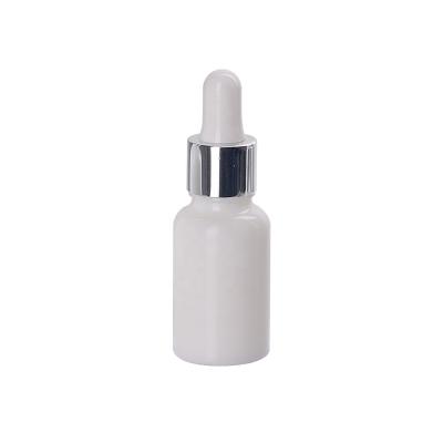 China High Quality Shiny Silver Aluminum Dropper Opal White Glass Bottle 15ml Personal Care Dropper Bottles For Oil for sale