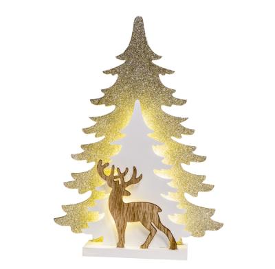 China Pretty New Hot Selling Wooden Light Gold Glitter Christmas Tree Decoration Table Light for sale