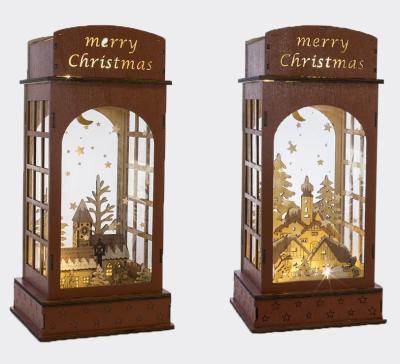 China Fairly New Hot Selling White Wooden Red Christmas Light Wooden Light Phone Booth UK Home Decoration Table Light for sale