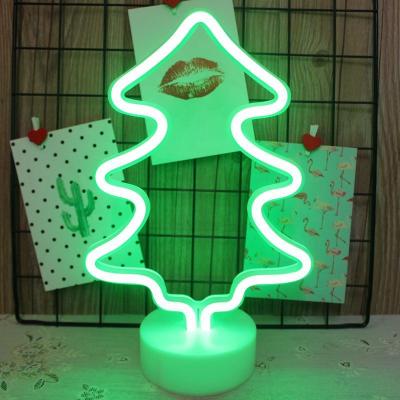 China Pretty New Home Cheap Battery Operated Custom Design Christmas Decoration H24cm ABS Factory Shaped Neon Tree Table Light for sale