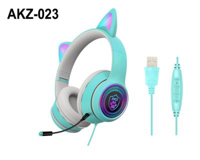 China Cute Cat Ear Wired Earphone Gamer Headband Stereo Headphones Adjustable Headset With Microphone for sale