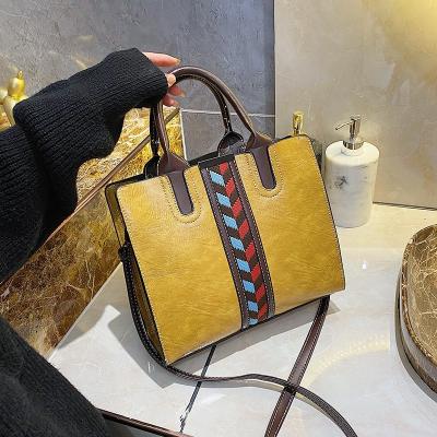 China 2021 Fashion Custom Plain PVC Women Large Stripe Handbag Ladies Cross - Body Tote Bag Yellow for sale