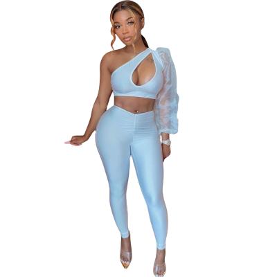 China 2021 New Arrivals QUICK DRY Women Clothes Crop Top Two Piece Pants Set Trendy Fashion Sets for sale