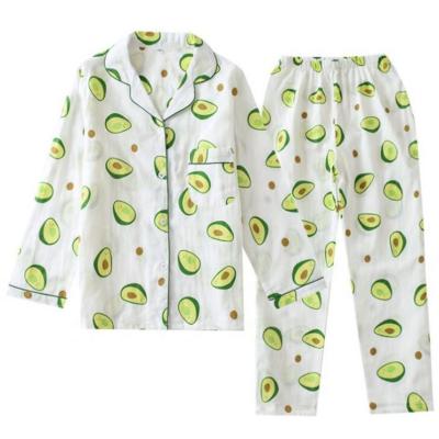 China 2021 New Arrival Custom Autumn Thin Cotton Avocado Casual Thermal Home Wear For Women Printed Pajamas for sale