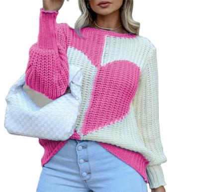 China Anti-wrinkle Winter 2021 Contract Color Love Heart Sweaters Women Tops Sweater For Women for sale