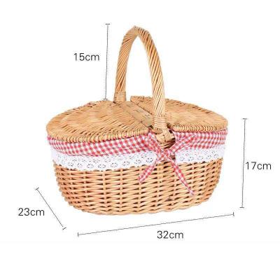 China New Classic/Postmodern Large Outdoor Bulk Fruit Gift Garden Bamboo Wicker Wine Basket Wicker Basket With Nuetral Stripe For Flowers for sale