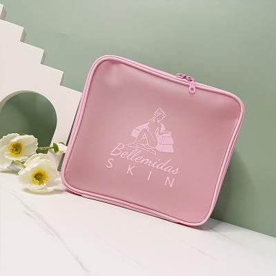 China Fashion Beauty Case PVC Clear Plaid Bag Cosmetic Bag Pink Cosmetic Make Up Bag for sale