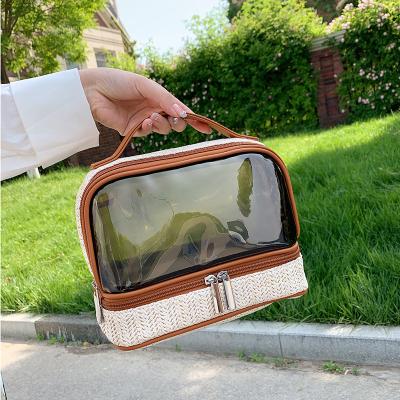 China Fashion Size 6 Inch Straw Bag Travel Woman Makeup Accessories Toiletry Bag Storage Pouch PVC Waterproof Clear Cosmetic Pouch for sale