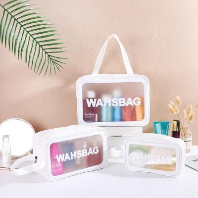 China runwin cosmetic bag organizadores de maquillaje pvc white toiletry bag high quality frosted clear handbags for sale