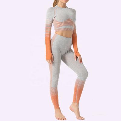 China Breathable Top Leggings Sport Set Women Fitness Tracksuit Workout Sports Long Sleeve Yoga Seamless Clothes for sale