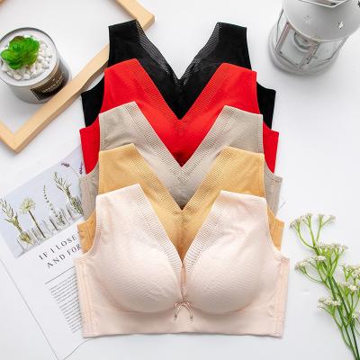 China New Antibacterial Bra Gathered Fitted Rimless Bra For Women Lace Up Back Breathable Bra Vest Underwear for sale