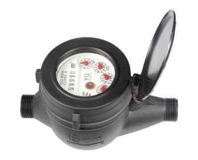 China Multi Straal 15mm Watermeter met Plastic Nylon het Wielklasse B van de Lichaamsvin Te koop