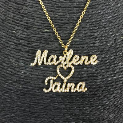 China Hiphop Personalized Name Necklace With Diamond Custom Tiny Initial Name Necklace Pendant Jewelry for sale