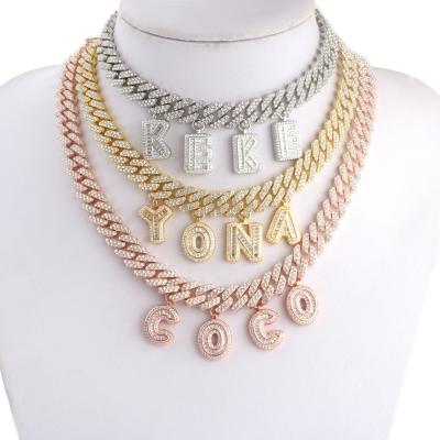 China Custom Hiphop Diamond Cuban Link Chain Alphabet Initial Letter Name Plate Baguette Necklace for sale