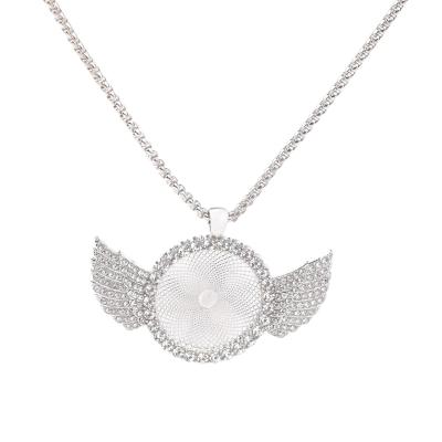 China Vintage 10pcs Pendant Tray And Glass Domes 30mm Wings Rhinestone Angle Wings Zinc Alloy Pendant Tray Bezel for sale