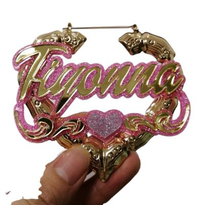 China Wholesale Hip Hop Hip Hop Big Customize Famous Custom Heart Name Earrings Bamboo Acrylic for sale