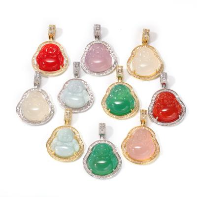 China Hiphop Hip Hop Iced Out Red Jade Buddha Pendant Necklace Religious Agate Buddhism Men Women Rose Green Pendants for sale