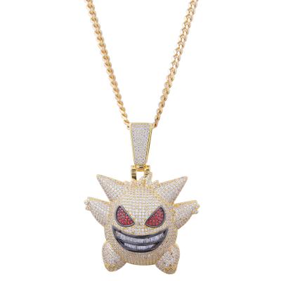 China Hiphop 9*7cm High Quality Cuban Rope Chain Gengar Big Size Pokemon Iced Out Pendant Necklace for sale