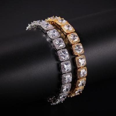 China Hiphop 10mm Silver Gold Plated Full Micro CZ Copper Zircon Iced Out Micro AAA CZ To Pave Diamond Tennis Chain Bracelet for sale