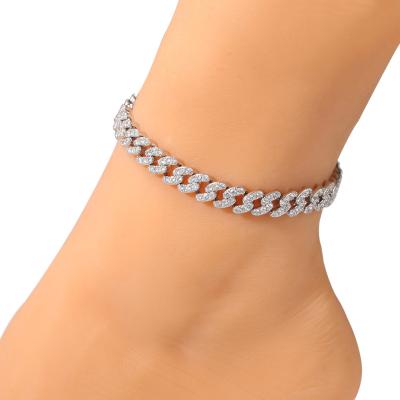 China CLASSIC 8mm wholsale 8.5inch ladies anklets silver rose gold plated diamond Cuban Link brass chains anklets for sale