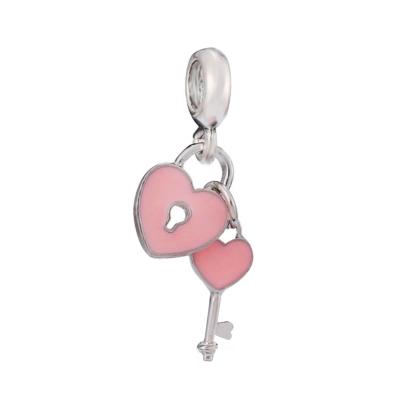 China Pink Color Enamel Lead Free Zinc Alloy Heart And Key Charms BFF Gifts for sale