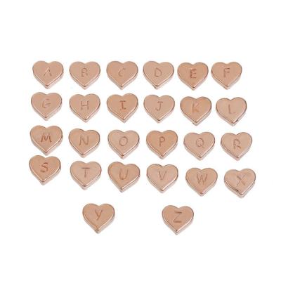 China Fashion Beads Wholesale Cheap Pink Gold Plating Heart Slide A-Z Letter Metal Alphabet Beads for sale