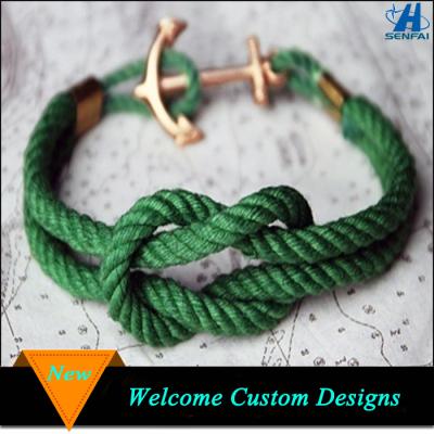 China ALLOY New Products Green Nylon Rope Sailor Knot With Charm Bracelet for sale