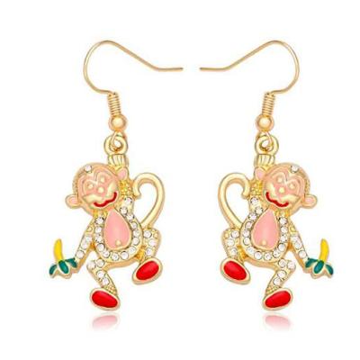 China Cute Monkey Eat Banana Animal Earrings Monkey Earrings for sale