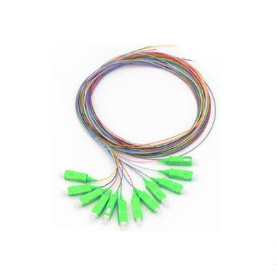 China FTTH 12 Colors Bundle 0.9mm SC APC Single Mode Fiber Simplex Pigtail 1.2 Meter Fiber Optic Patch Cord Communication Cable for sale