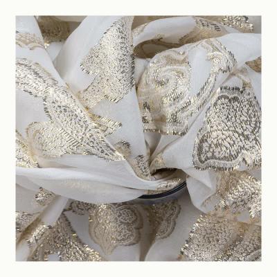 China Gold lurex organic luxury silk leather floral metallic fabric and silver embroidery 82%silk 18%leather 180703 180703 for sale