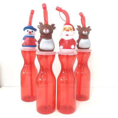 China Viable Kids Straw Cup Santa Bottle Clear Plastic Milk Cup With Lid Baby Animal Cartoon Water Cups Christmas Gifts for sale