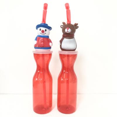 China 500ml Viable Mugs Cartoon Santa Snowman Elk Soda Bottle Drinking Straw Cup Portable Plastic Cold Water Cups Christmas Party Gift for sale