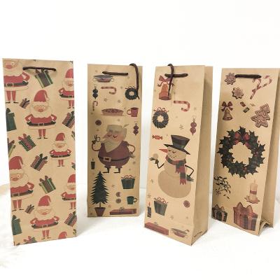 China Eco-friendly Merry Christmas Kraft Paper Red Wine Bottle Bags Snowman Santa Claus Champagne Bottle Bag Xmas Decoration For Gift Bags for sale