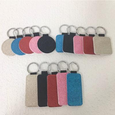 China DIY Personalized PU To Leather Key Ring Sublimation Keychain Glitter PU Leather Key Ring Rectangle Square Circle Small Ornaments Handbag Accessories Christmas Pendants for sale