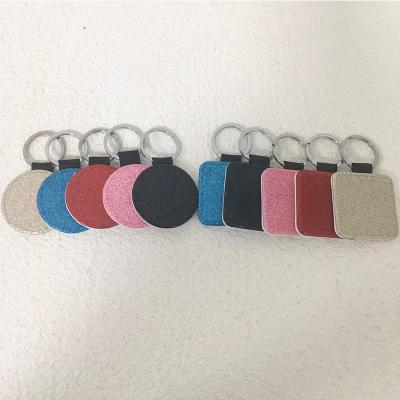 China DIY Personalized PU To Leather Round Ring Christmas Square Keychain DIY Photos Glitter Sublimation Keychain PU Leather Key Tag Party Keychains For Birthday Wedding Gift for sale