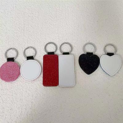 China DIY Personalized PU To Leather Ring Single Side Sublimation Shiny Blank Key Chain PU Leather Bag Glitter Customed Pendant Key Chains For Christmas Ornament for sale