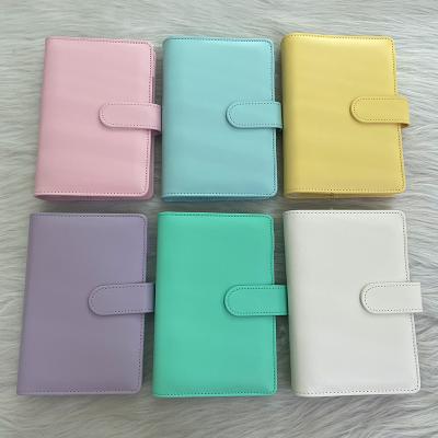 China 2021 Hot Sale A5 A6 8 Colors Macaron Binder Notebook Cover 6Rings Spiral Notepad Stationery Leather Loose Leaf Cover for sale