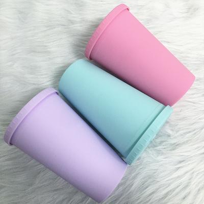 China Stocked Hot Sale 16oz Matte Plastic Water Cup Double Tumbler Wall Coffee Mug Acrylic Skinny Festival Party Gift Supplies 6 Colors for sale