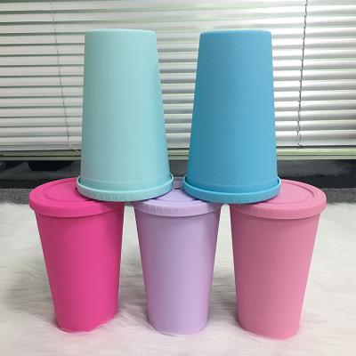 China Stocked 6 Colors 16oz Acrylic Vacuum Plastic Matte Double Wall Skinny Tumblers Reusable Reusable Tumbler Coffee Mug Christmas Party GIF for sale