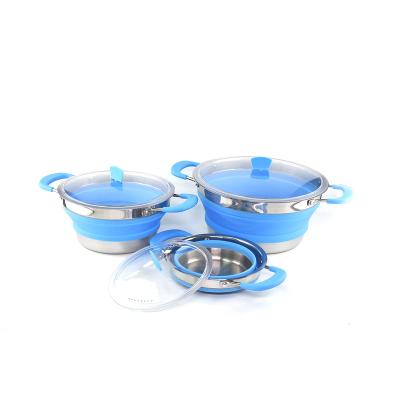 China Collapsible Superior Quality Certificated Camping Cookware Pot Set Camping Pot Silicon Hot Pot For Outdoor for sale