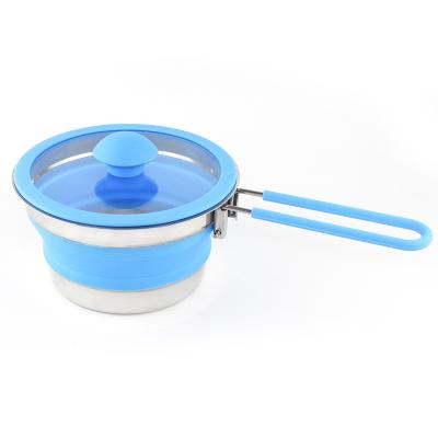 China Collapsible Hot Selling Customized Color Portable Foldable Handle Silicone Pot Set Camping Cooking Pots Collapsible Silicone Pot for sale