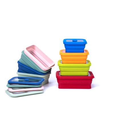 China Collapsible Food Grade Silicone Food Storage Box Silicone Foldable Lunch Box BPA Free Silicone Bento Lunch Box With Plastic Lid for sale