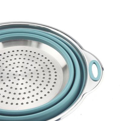 China Sustainable Factory Price Kitchen Vegetable And Fruit Washing Strainer Kitchen Vegetable & Fruit Collapsible Colander Drain Basket for sale