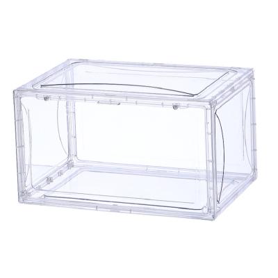 China QH9116 Viable Customized High Quality Transparent Acrylic Shoe Box Side Opening Sneaker Display Box for sale