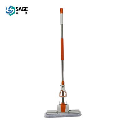 China Retractable Double Rollers Tube 38CM Stainless Steel Sponge Pva Clean Hand-Wash Retractable Mop Sustainable Upright Main Rubber Cotton Broom for sale