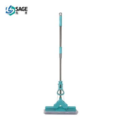 China Easy38CM Sustainable Head Three Rollers Triangle Sponge PVA Broom With Telescopic Connected Rod Sponge Compression Broom for sale